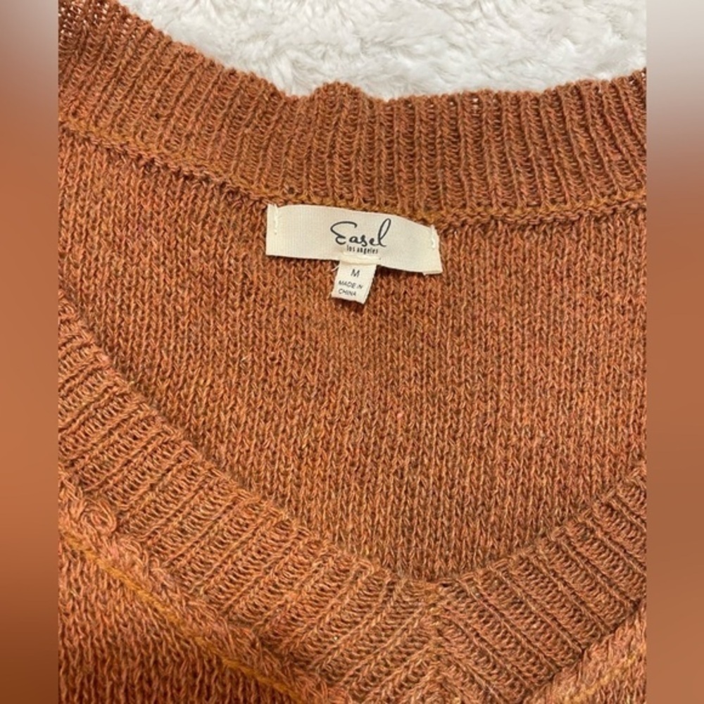 Easel Womens Size Medium Oversized V Neck Pullover Sweater Tunic Rust‎ Orange - Picture 3 of 11